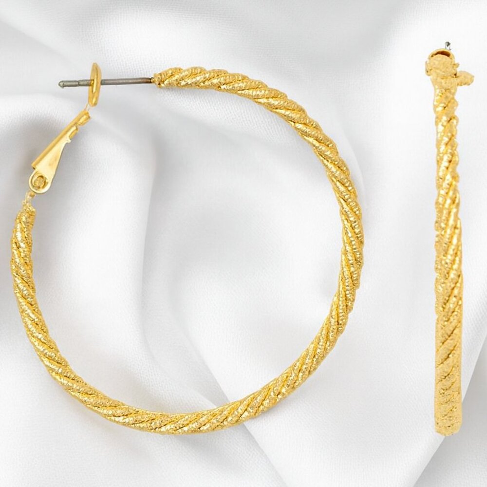 MIXIT Women’s Gold-Tone Twisted Rope Hoop Earrings – 1.5" Hypoallergenic Jewelry